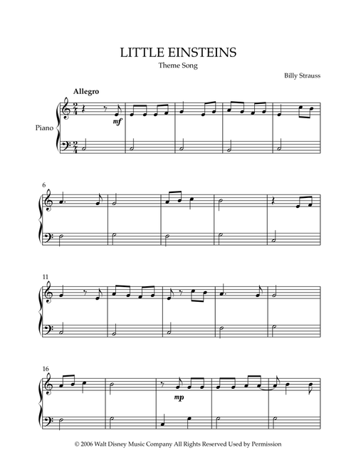 The Little Einstein Theme Song (Arr. Cadenza Editions) - Billy Strauss (Easy Piano)