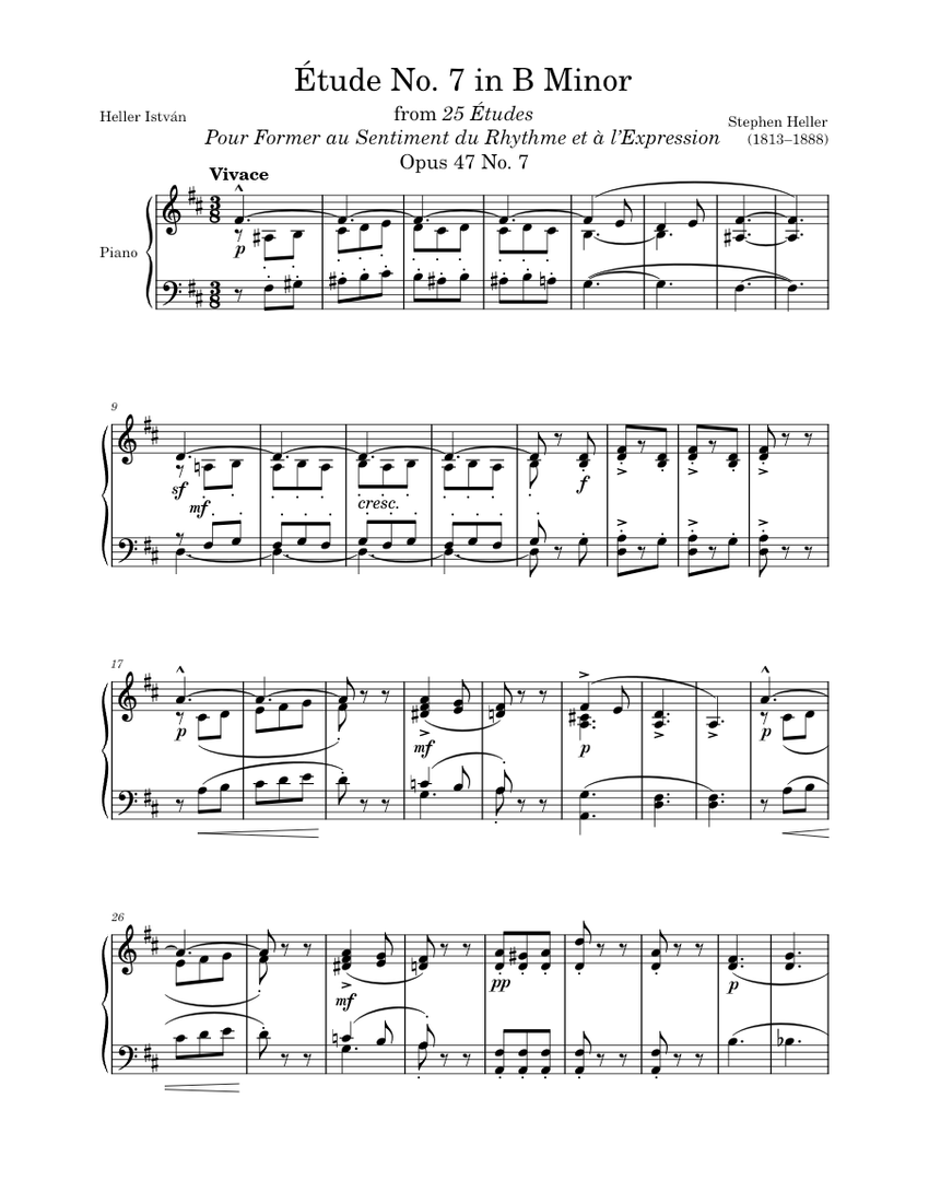 Étude Opus 47 No. 7 In B Minor – Heller Sheet Music For Piano (Solo ...