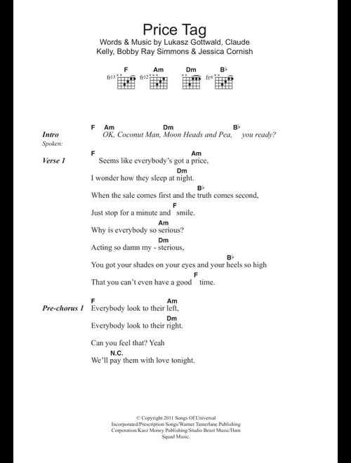 Price Tag - Jessie J (Guitar Chords-Lyrics)