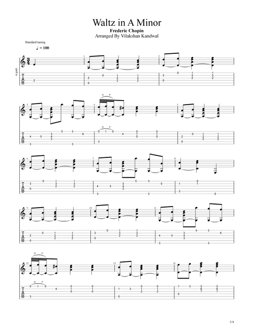 Waltz In A Minor - Chopin (Classical Guitar Transcription) (Arr. Vilakshan Kandwal) - Frederic Chopin (Guitar Tab)