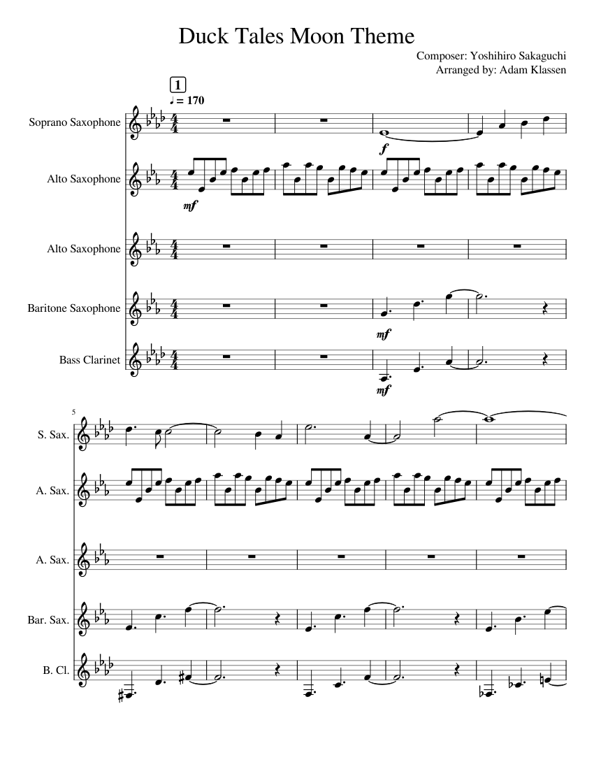 duck tales moon theme Sheet Music for Clarinet bass, Saxophone alto ...
