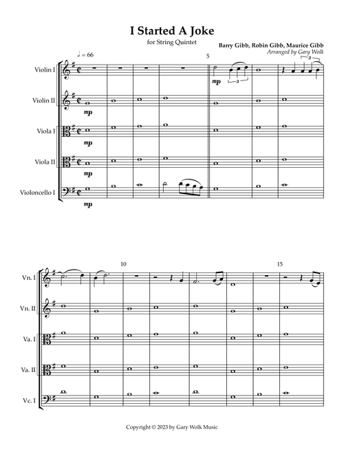 I Started A Joke (Arr. Gary Wolk) - Bee Gees (String Ensemble)