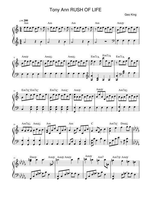 Rush of life (Arr. Gregory King) - Tony Ann (Easy Piano)