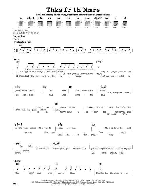 Thnks Fr Th Mmrs - Fall Out Boy (Guitar Lead Sheet)