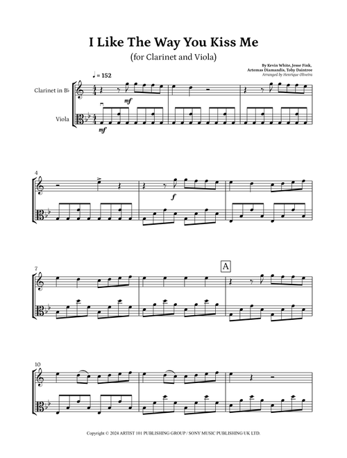 I Like The Way You Kiss Me (Arr. Henrique Oliveira) - Artemas (Instrumental Duet)