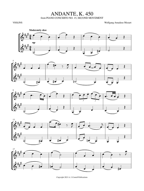 Andante (from Piano Concerto No. 15, K. 450) (Arr. Mark Phillips) - Wolfgang Amadeus Mozart (Violin Duet)