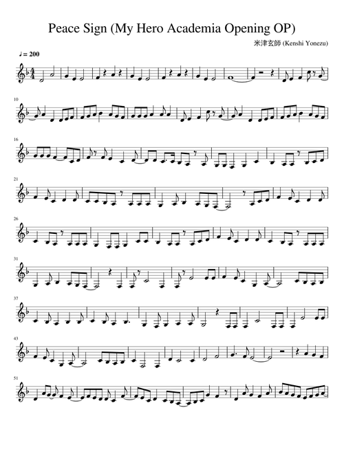 Peace Sign My Hero Academia Opening 2 OCTAVE LOWER