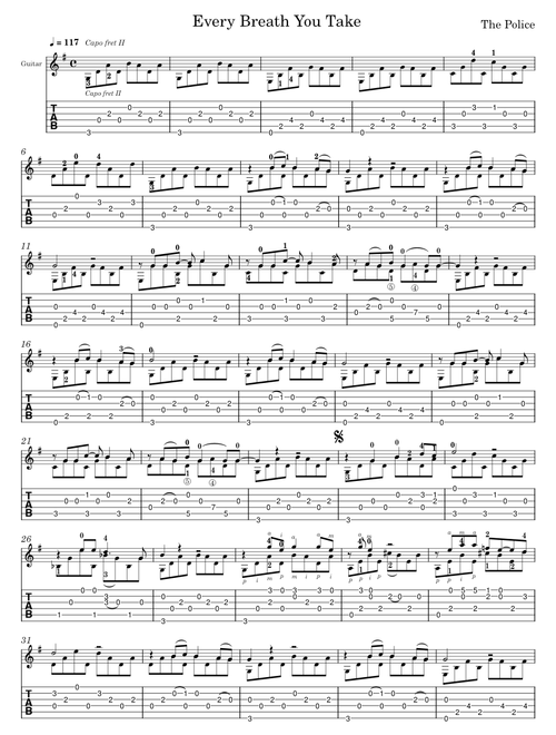 Every Breath You Take - classical guitar TAB