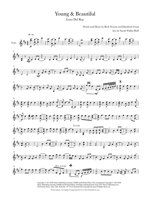 Young And Beautiful (Arr. Sarah Wallin Huff) - Lana Del Ray (Violin Solo)