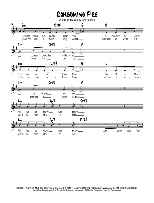 Consuming Fire (Arr. Brian Kim) - Tim Hughes (Lead Sheet - Fake Book)