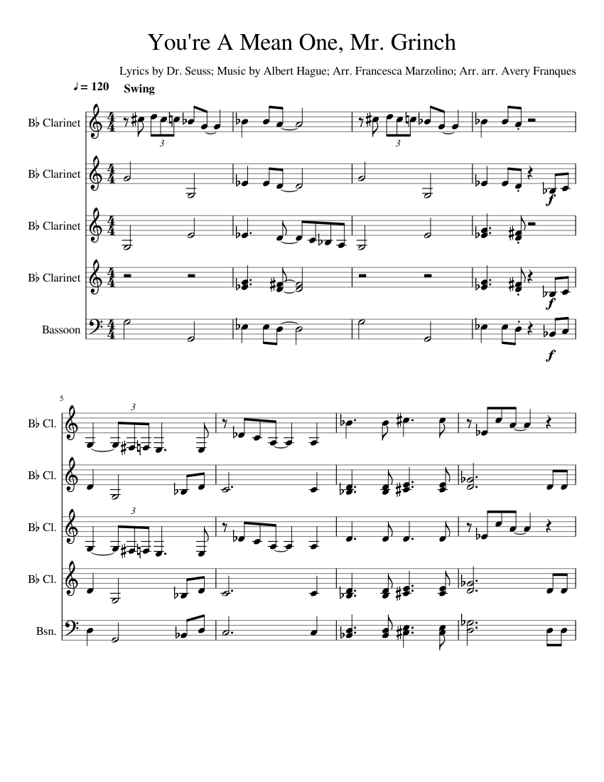 You're A Mean One, Mr. Grinch Sheet music for in bflat