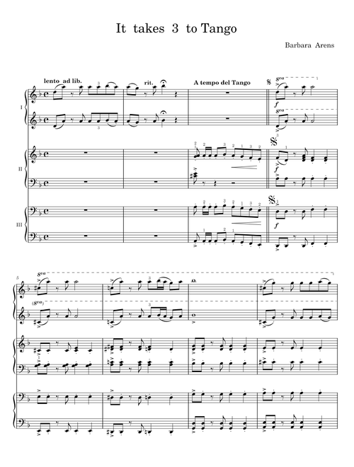 It Takes 3 to Tango for One Piano, 6 hands - Barbara Arens