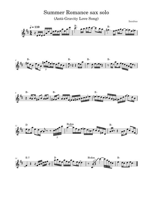 Summer Romance (Anti-Gravity Love Song) - Incubus (Sax Solo)