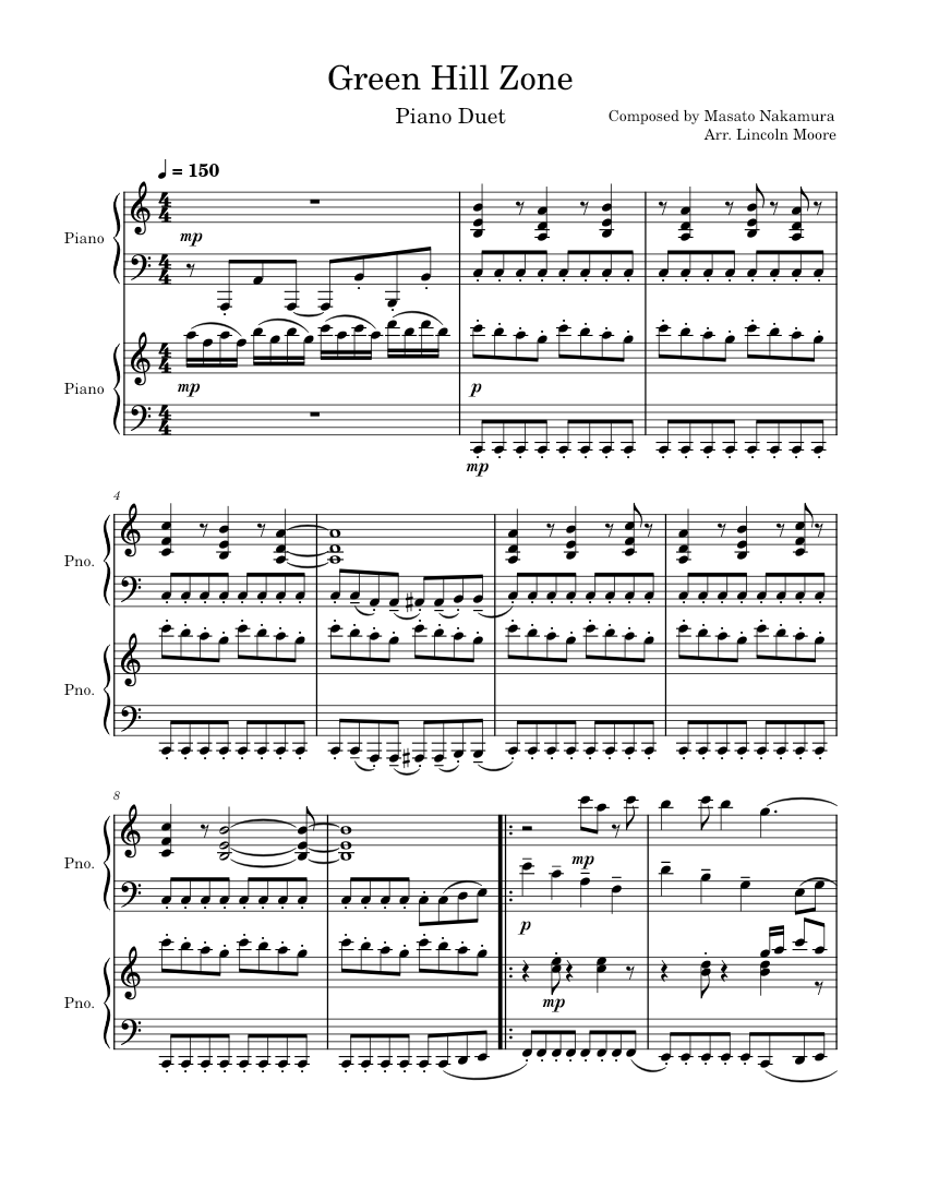Green Hill Zone Piano Duet Arrangement Sheet music for Piano (Piano