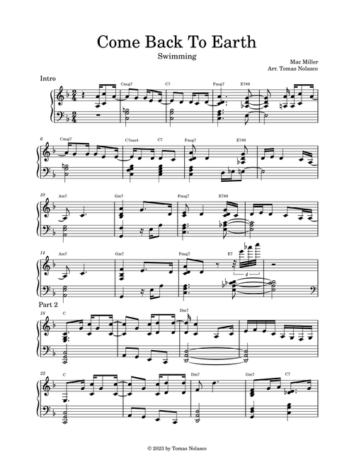 Come Back To Earth (Arr. Tomas Nolasco) - Mac Miller (Piano Solo)