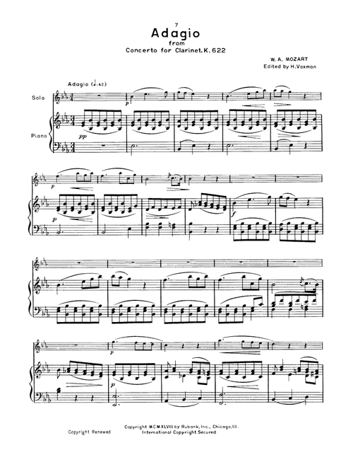 Adagio, K. 622 (Ed. H. Voxman) - Wolfgang Amadeus Mozart (Clarinet and Piano)