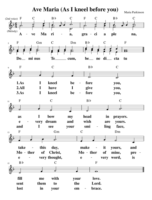 Ave Maria (As I Kneel Before You) (Arr. Bonnie Wong) - Maria Parkinson (Choral, SA)