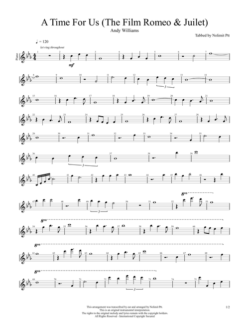 A Time For Us (Arr. Righty) - Ändy Williams (Easy Piano)