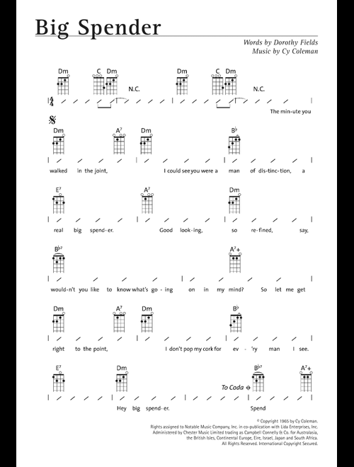 Big Spender (from Sweet Charity) - Shirley Bassey (Ukulele Chords-Lyrics)