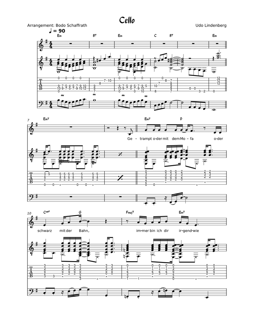 Cello Udo Lindenberg Sheet music for Vocals, Cello, Guitar (Solo