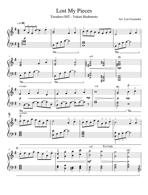 Lost My Pieces - Toradora (Solo Piano)