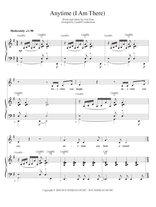Anytime (Arr. Lyndell Leatherman) - Neil Finn (Piano-Vocal-Guitar (Piano Accompaniment))