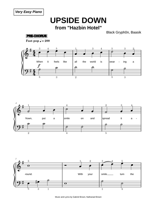 UPSIDE DOWN [from Hazbin Hotel] - Black Gryph0n, Baasik (Very Easy Piano)