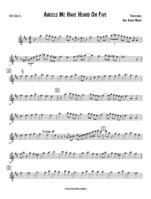 Angels We Have Heard On High (Sax Quartet, AATB or SATB) (Arr. Bobby Muncy) - Traditional French Carol/James Chadwick, Text (Woodwind Ensemble)