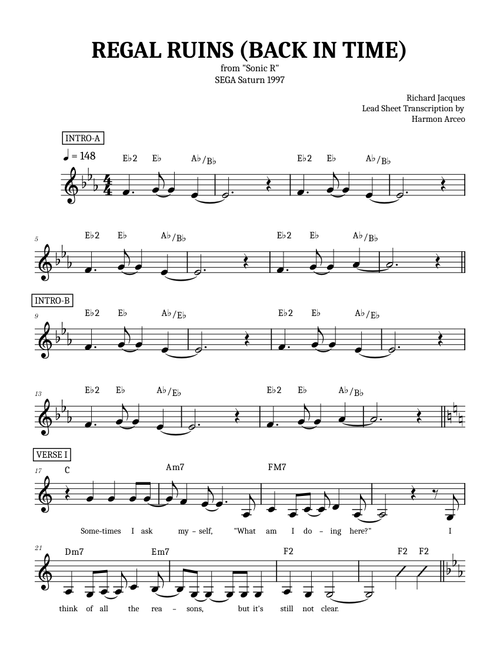 Regal Ruins (Back In Time) Lead Sheet from Sonic R