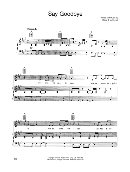 Say Goodbye - Dave Matthews Band (Piano-Vocal-Guitar)