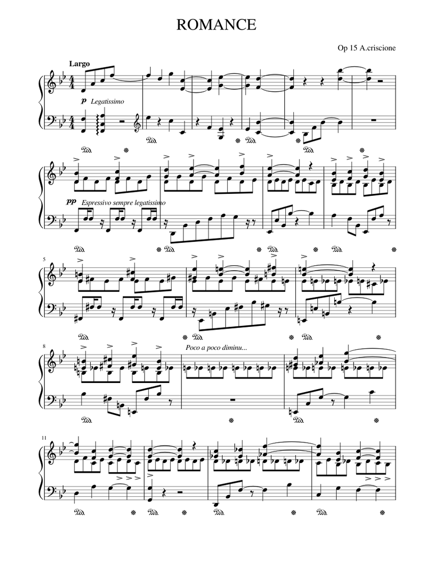 Romance Sheet Music For Piano Solo Musescore