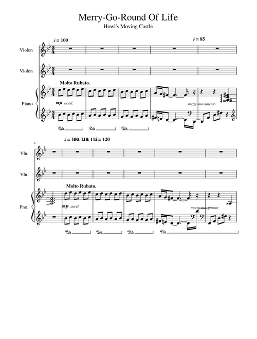 Merry Go Round of Life from Howls Moving Castle for Piano and Violin duet