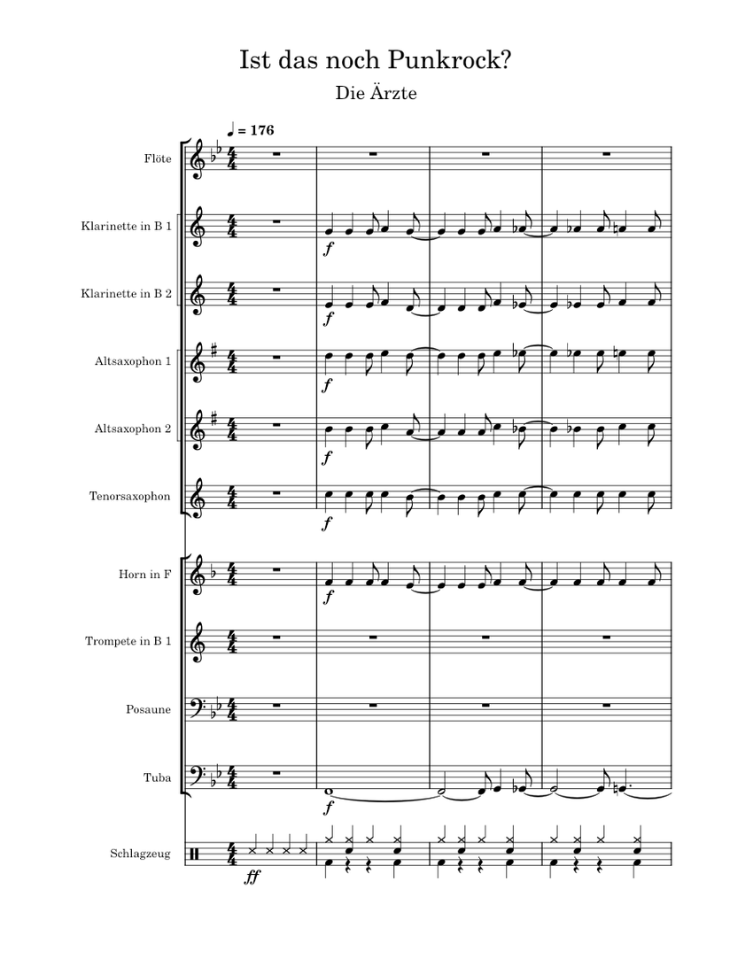 Ist das noch punkrock Die Ärzte Sheet music for Trombone, Tuba, Flute, in bflat