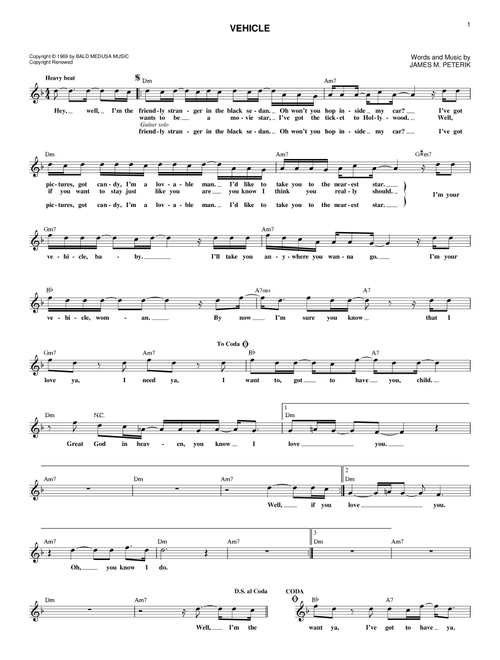 Vehicle - The Ides Of March (Lead Sheet - Fake Book)