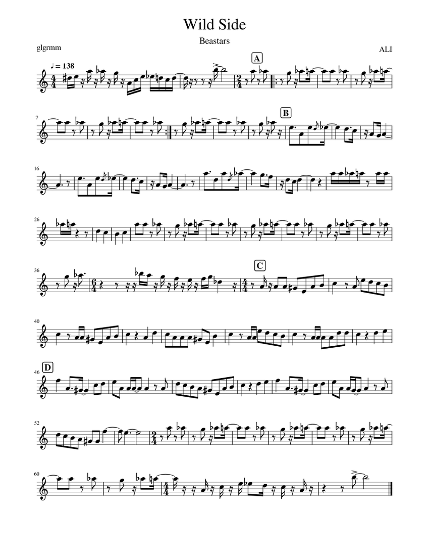 Wild Side [TVsize] Sheet Music for Saxophone alto (Solo
