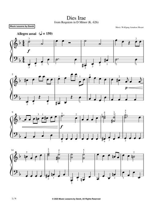 Dies Irae (EASY PIANO) from Requiem in D Minor (K. 626) [Wolfgang Amadeus Mozart] (Arr. Darek) (Easy Piano)