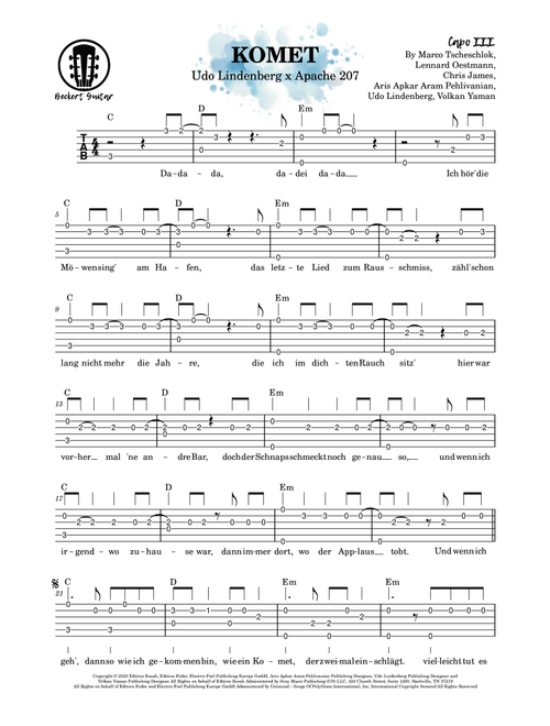 Komet (Arr. Beckert Guitar) - Udo Lindenberg X Apache 207 (Solo Guitar)