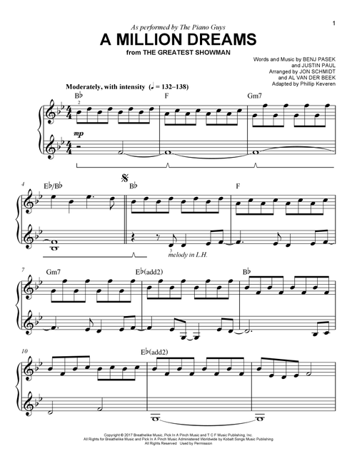 A Million Dreams (arr. Phillip Keveren) - The Piano Guys (Easy Piano)