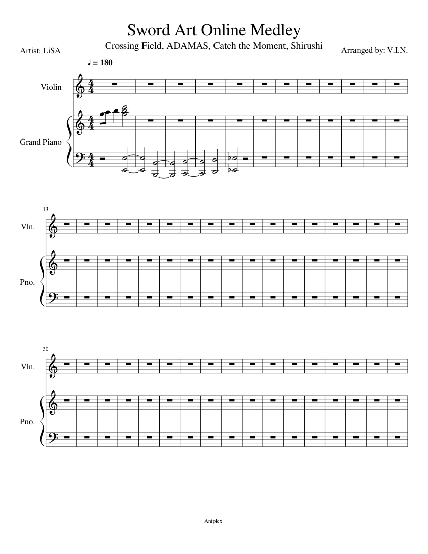 Sword Art Online Medley WIP Sheet music for Piano, Violin (Solo
