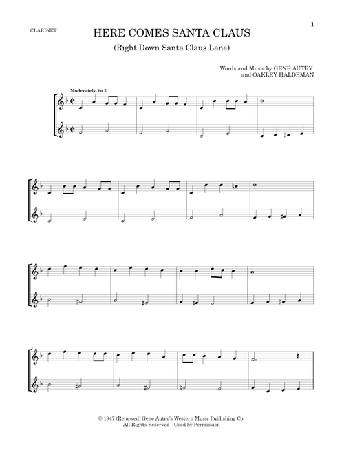 Here Comes Santa Claus (Right Down Santa Claus Lane) - Gene Autry (Clarinet Duet)