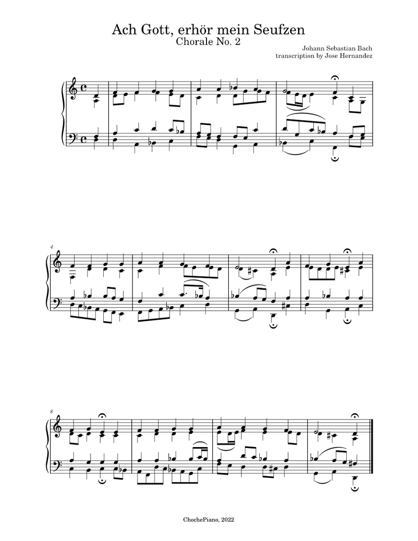 2. Ach Gott erhoer mein Seufzen, Bach Chorale no. 2 - Johann