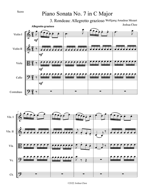Piano Sonata No. 7 in C Major, Movement 3 (Arr. Joshua Choe) - Wolfgang Amadeus Mozart (Orchestra)