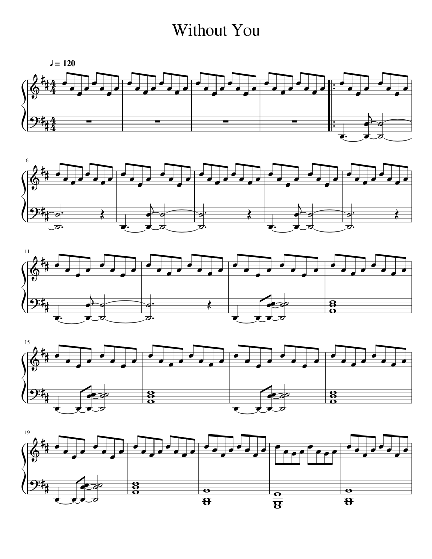 Without You Rent Without You from RENT Sheet Music for Piano (Solo) easy | MuseScore.com
