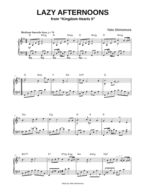 Lazy Afternoons [from Kingdom Hearts II] - Yoko Shimomura (Piano)