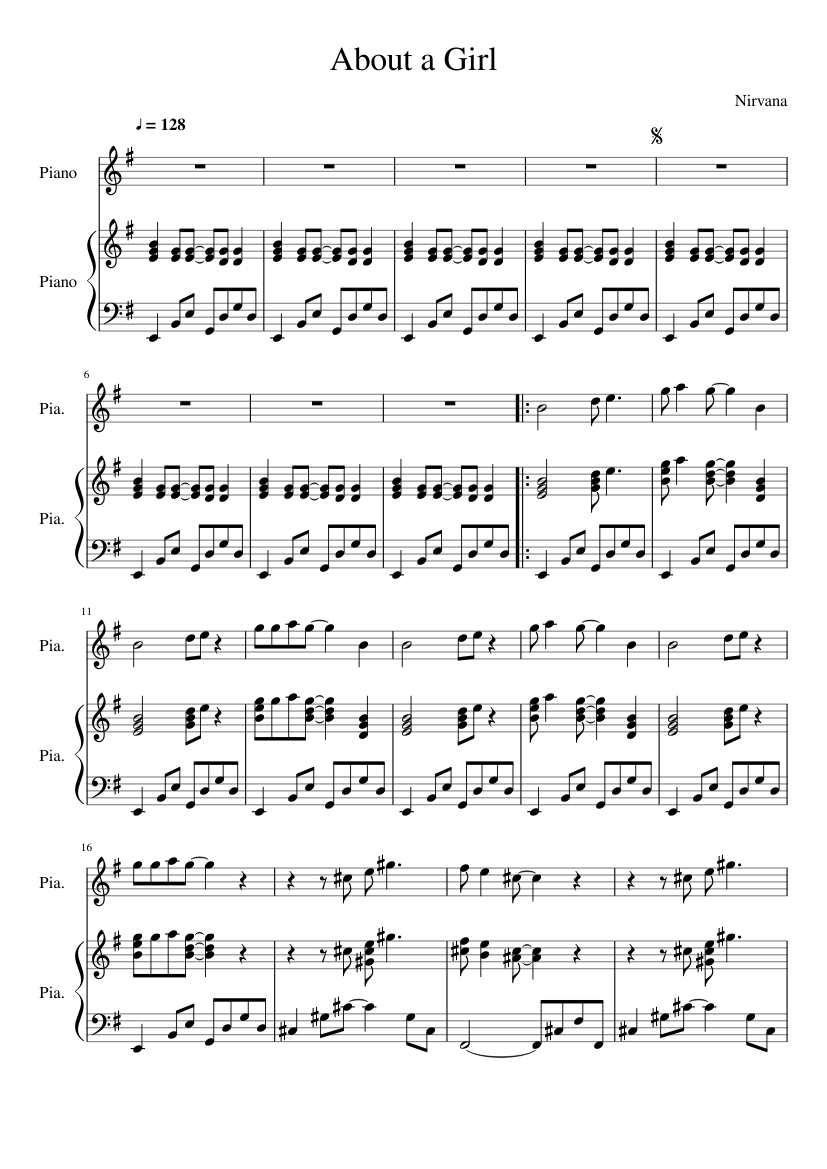 About a - Nirvana Sheet for Piano (Piano Duo) | Musescore.com