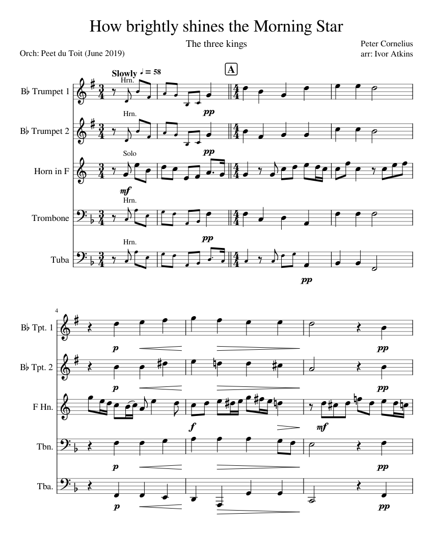 How brightly shines the Morning Star - P Cornelius, arr. I Atkins