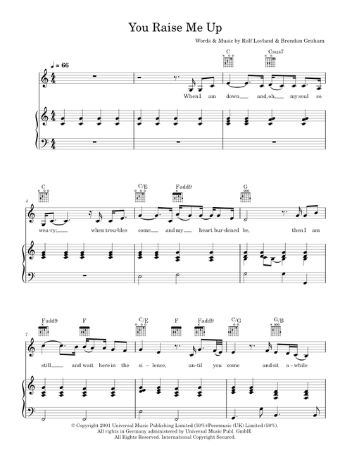 You Raise Me Up - Westlife (Piano-Vocal-Guitar (Piano Accompaniment))