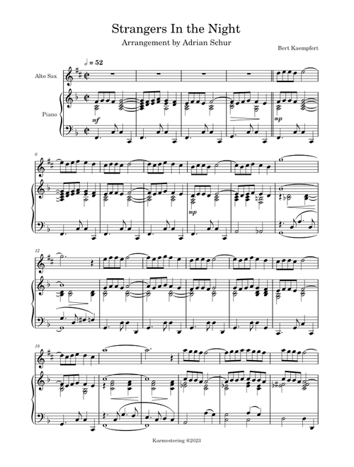 Strangers in the Night – Bert Kaempfert F to G for Alto Sax