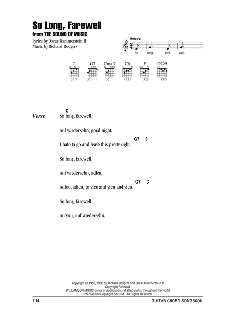 So Long, Farewell (from The Sound of Music) - Rodgers & Hammerstein, Richard Rodgers, Oscar Hammerstein II (Guitar Chords-Lyrics)