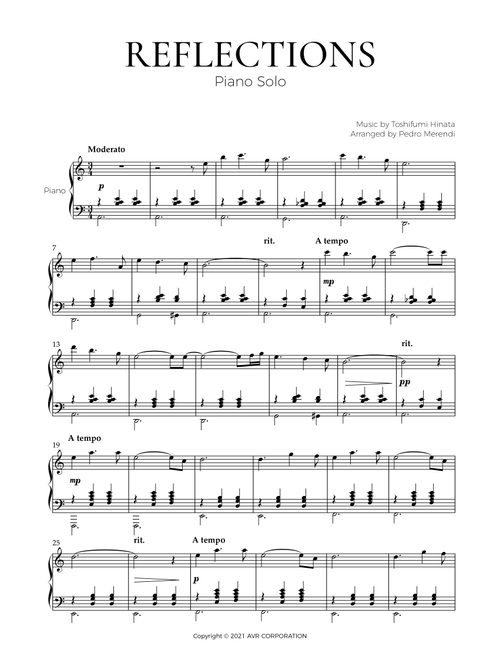 Reflections Toshifumi Hinata (Arr. Pedro Merendi) (Piano Solo)